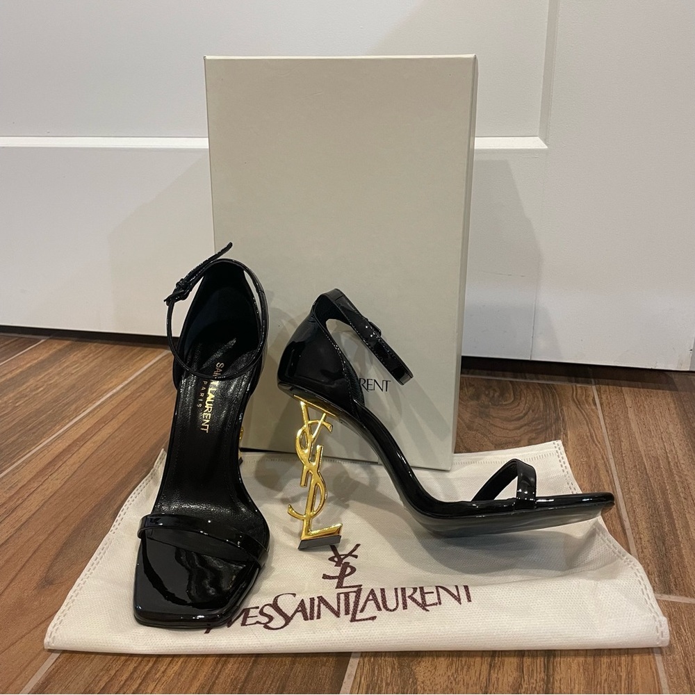 Saint Laurent INSPIRED Black Patent Heels with Gold Heel